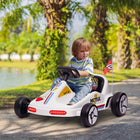 Qaba - Kart à pédales électrique pour enfants 6V 7AH - blanc-Klaxon interactif et musique avec lumières pour des expériences ludiques 