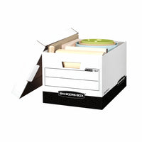 Boîte de rangement à usage intensif Bankers Box R-Kive Lettre/Légal - Blanc/noir - paquet de 12-Parois à double épaisseur sur la longueur, à triple épaisseur sur la largeur et avec un double fond pour résister aux manipulations fréquentes.