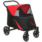 PawHut - Poussette pour animaux pliable à un clic avec amortisseur, rouge-Construction solide avec cadre en acier et tissu Oxford 