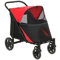 PawHut - Poussette pour animaux pliable à un clic avec amortisseur, rouge-Construction solide avec cadre en acier et tissu Oxford 