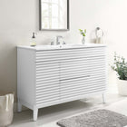 Modway - Render 48" Vanité de salle de bain à un seul lavabo - Blanc blanc-Coiffeuse à grains de noyer