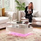 HOMCOM - Table basse moderne avec lumières LED - blanc brillant-Quatre tiroirs à glissement fluide aident à réduire le désordre dans le salon