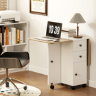 HOMCOM - Table à manger pliante à roulettes avec abattants, tiroirs et armoire de rangement pour 4-6 personnes - blanc et chêne-6 roulettes facilitent son déplacement, dont 4 avec freins pour le maintenir en place 