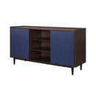 Manhattan Comfort - Buffet Duane 150 cm style mid-century moderne - marron foncé et bleu marine-Assemblage à domicile requis Tout le matériel inclus