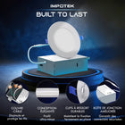 Impotek - Luminaire encastré au plafond DEL 6 po 12W 5CCT gradable – Paquet de 6-Sécurité certifiée et compatibilité - Profitez de la tranquillité d’esprit avec nos certifications IC, ETL et Energy Star. Conçu pour un contact direct avec l’isolation, notre boîte de jonction protégée thermiquement garantit la sécurité et une large compatibilité avec divers types de plafonds et configurations de solives