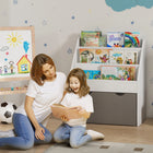 Qaba - Bibliothèque pour enfants avec 3 étagères d’exposition, tiroir pour chambre d’enfant - gris-Tiroir inférieur à roulettes qui glisse facilement pour un accès rapide  
