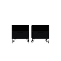Manhattan Comfort - Rockefeller Table de Nuit 1 Tiroir 20,08" Style Mid-Century Modern - Noir - Lot de 2-Table de chevet 2 pièces style milieu du siècle pour chambre et salon