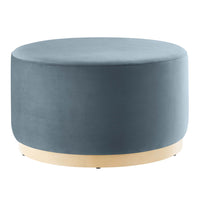 Modway - Tilden Grand Velours rond de performance de 29" Rembourré Ottoman - Cadet Blue Natural-Revêtement en velours de performance