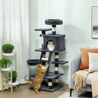 PawHut - Arbre à chat d’intérieur avec maisonnette, hamac, lit - gris foncé-Structure en panneaux de particules pour la solidité et la durabilité, avec une base inférieure pour le maintenir droit et stable 