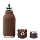 Asobu - Bouteille Bestie Acier inoxydable isolé sous vide - 16 oz - Ours Brun-Extérieur Doux Au Toucher, Paille En Silicone Amovible 