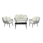 Manhattan Comfort - Ensemble de conversation moderne Portofino pour patio, 4 personnes, avec table basse - gris et crème - ensemble de 4-Ensemble de conversation d'extérieur moderne 4 pièces avec 2 fauteuils, 1 canapé et 1 table basse