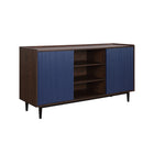 Manhattan Comfort - Buffet Duane 150 cm style mid-century moderne - marron foncé et bleu marine-Pieds en métal pour la mode et la durabilité