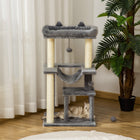 PawHut - Arbre à chat tour à plusieurs niveaux avec maison pour chaton et poteau à griffer - gris-Matériau : Panneau de particules, sisal, peluche, feutre 