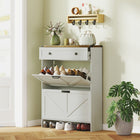 HOMCOM - Armoire à chaussures mince style ferme avec tiroirs rabattables - blanc-Les séparateurs réglables dans les tiroirs s'adaptent à différents types de chaussures et sont amovibles pour accueillir facilement des talons hauts 