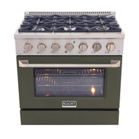 Kucht - 36 po Série KDF Cuisinière Pro Style au gaz naturel - Acier inoxydable/Vert olive-Cuisinez et pâtissez comme un professionnel avec le four à convection extra-large de 5,2 pi³, configuration à 5 grilles et grande fenêtre de four