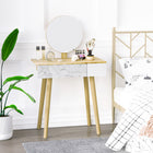 HOMCOM - Coiffeuse avec miroir - 27,6 po L x 15,4 po l x 50,4 po H - chêne, blanc-Matériaux de haute qualité 