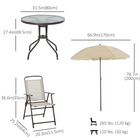 Outsunny ensemble de salle à manger de patio 6 pièces avec parasol, table ronde et chaises pliantes - blanc crème-Coussins amovibles pour le visage et la poitrine offrant un soutien optimal en position allongée sur le ventre