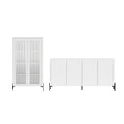 Manhattan Comfort - Ensemble de 2 bibliothèque et buffet modernes Abbey - Blanc-Buffet et meuble de rangement au design moderne pour salle à manger, salon et chambre à coucher, lot de 2