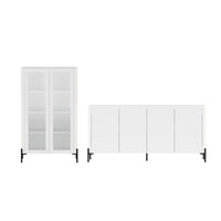 Manhattan Comfort - Ensemble de 2 bibliothèque et buffet modernes Abbey - Blanc-Buffet et meuble de rangement au design moderne pour salle à manger, salon et chambre à coucher, lot de 2