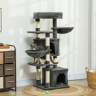 PawHut - Arbre à chat 52,5 po avec lit, condos, hamacs - gris foncé-Deux plateformes et des hamacs pour se détendre et observer 