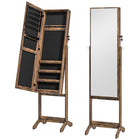HOMCOM - Armoire à bijoux avec miroir - 18,4 po L x 14,4 po l x 59,6 po H - brun rustique-Cadre en MDF pour une solidité et une durabilité au quotidien 