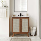 Modway - Soma 30" Vanette de salle de bain - Blanc noyer-Poignées de porte en métal