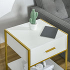 HOMCOM - Table de chevet avec tiroir et étagère - blanc - lot de 2-Matériaux : MDF, Acier 