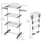 HOMCOM - Séchoir à vêtements pliable à 3 niveaux réglable - gris-Structure en acier inoxydable offrant un excellent soutien 