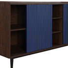Manhattan Comfort - Buffet Duane 150 cm style mid-century moderne - marron foncé et bleu marine-Recommandé pour écran de télévision de 55" Fonctionnalités : 3 ouvertures pour la gestion des câbles et des fils Permet au produit de servir de meuble TV
