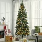 HOMCOM - Arbre de Noël artificiel pré-éclairé de 7 - 5 pi - pointes enneigées-La poudre colourée sur les branches brillera dans les lumières LED blanc chaud 