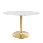 Modway - Verne Ovale de 48 po Marbre artificiel Table à manger, Or Blanc-Table à manger moderne