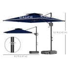 Outsunny - Parasol carré déporté 8 pi L x 9 pi l avec base remplissable, bleu foncé-Toiles en polyester 200 g/m² avec revêtement PA résistant aux rayons UV (30+) et à la décoloration
