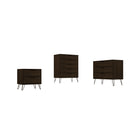 Manhattan Comfort - Rockefeller ensemble de commode de chambre à coucher de style milieu du siècle moderne 3 pièces - brun-Commode haute Mid-Century Modern, commode standard et table de chevet pour chambre à coucher, ensemble de 3