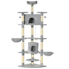 PawHut - grand arbre à chat 79 po avec poteaux à griffer, hamac - gris clair-Comprend 2 balles amusantes et une corde taquine pour divertir vos chats 