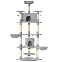 PawHut - grand arbre à chat 79 po avec poteaux à griffer, hamac - gris clair-Comprend 2 balles amusantes et une corde taquine pour divertir vos chats 
