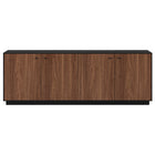 Hudson&Canal - Meuble TV rectangulaire Lillian pour téléviseurs jusqu'à 75 pouces, finition noyer noir veiné/satiné-Ce meuble comporte quatre portes avec placards fermés et deux étagères réglables offrant un espace de rangement généreux
