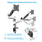 ShoppingAll Support de bureau à pince pour écran, entièrement réglable, à double ressort à gaz - Blanc-Conçu avec un système de ressort à gaz pneumatique qui permet de régler la tension de vos moniteurs sans effort