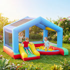 Qaba - Château gonflable pour enfants, avec toboggan, piscine à balles et jeu de lancer d’anneaux-Construit avec un tissu Oxford 840D robuste et des parois en maille pour un jeu en toute sécurité  
