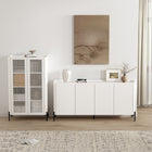 Manhattan Comfort - Ensemble de 2 bibliothèque et buffet modernes Abbey - Blanc-Armoire de rangement comprend 2 portes en verre trempé nervuré à fermeture douce avec 4 espaces d'étagères réglables Buffet comprend 4 portes à fermeture douce avec 4 espaces d'étagères réglables