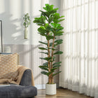 HOMCOM - Arbre artificiel de figuier lyre 6 pi pour décoration intérieure - vert-Branches ajustables avec feuilles permettant de personnaliser facilement la forme de l'arbre 