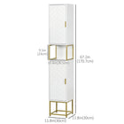 Kleankin - Armoire à linge de salle de bain étroite avec étagère réglable et deux portes - blanc-Couleur : Blanc, Or 