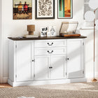 HOMCOM - Buffet de style ferme 57,9 po L avec station de charge - grain de bois blanc-Deux étagères réglables à 6 niveaux offrent un espace de rangement flexible pour vos essentiels de cuisine 