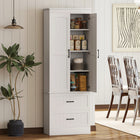 HOMCOM - Armoire de cuisine style ferme haute 67 po - blanc-Deux grands tiroirs sur des glissières en alliage silencieuses assurent une utilisation quotidienne fluide et silencieuse 