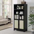 Manhattan Comfort - Sheridan 31,49 po Bibliothèque Armoire Style Mid-Century Moderne - Noir-Matériau de canne en PVC de haute qualité avec cadre en MDF finition mélaminée