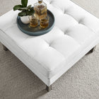Modway - Loft Touffe Cuir végane Ottoman - Blanc argenté-Touffage linéaire en bouton biscuit