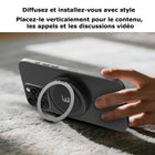 MyBat - Chargeur sans fil DockIt 360° compatible recharge magnétique + Support bague - Noir-Entrée : DC 5 V / 2 A, 9 V / 2.22 A, 12 V / 1.67 A (via Quick Charge ou Power Delivery). Sortie : 5 W / 7.5 W / 10 W / 15 W. Fréquence : 110-205 kHz