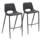 Zuo - Desi Tabouret de bar sans accoudoirs - Noir - Ensemble de 2-Empilable pour un rangement peu encombrant