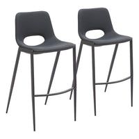 Zuo - Desi Tabouret de bar sans accoudoirs - Noir - Ensemble de 2-Empilable pour un rangement peu encombrant