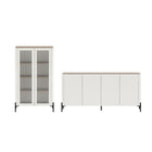 Manhattan Comfort - Ensemble de 2 bibliothèque et buffet modernes Abbey - érable et blanc cassé-Buffet et meuble de rangement au design moderne pour salle à manger, salon et chambre à coucher, lot de 2