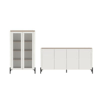 Manhattan Comfort - Ensemble de 2 bibliothèque et buffet modernes Abbey - érable et blanc cassé-Buffet et meuble de rangement au design moderne pour salle à manger, salon et chambre à coucher, lot de 2
